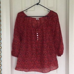 Anthropologie Red with blue flowers top